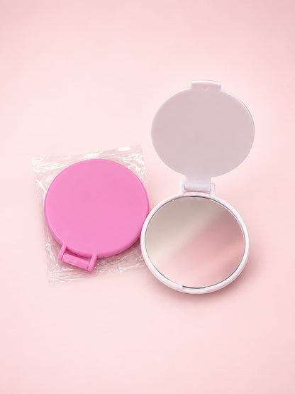 Petit miroir de poche rond pliable- Rose & Blanc